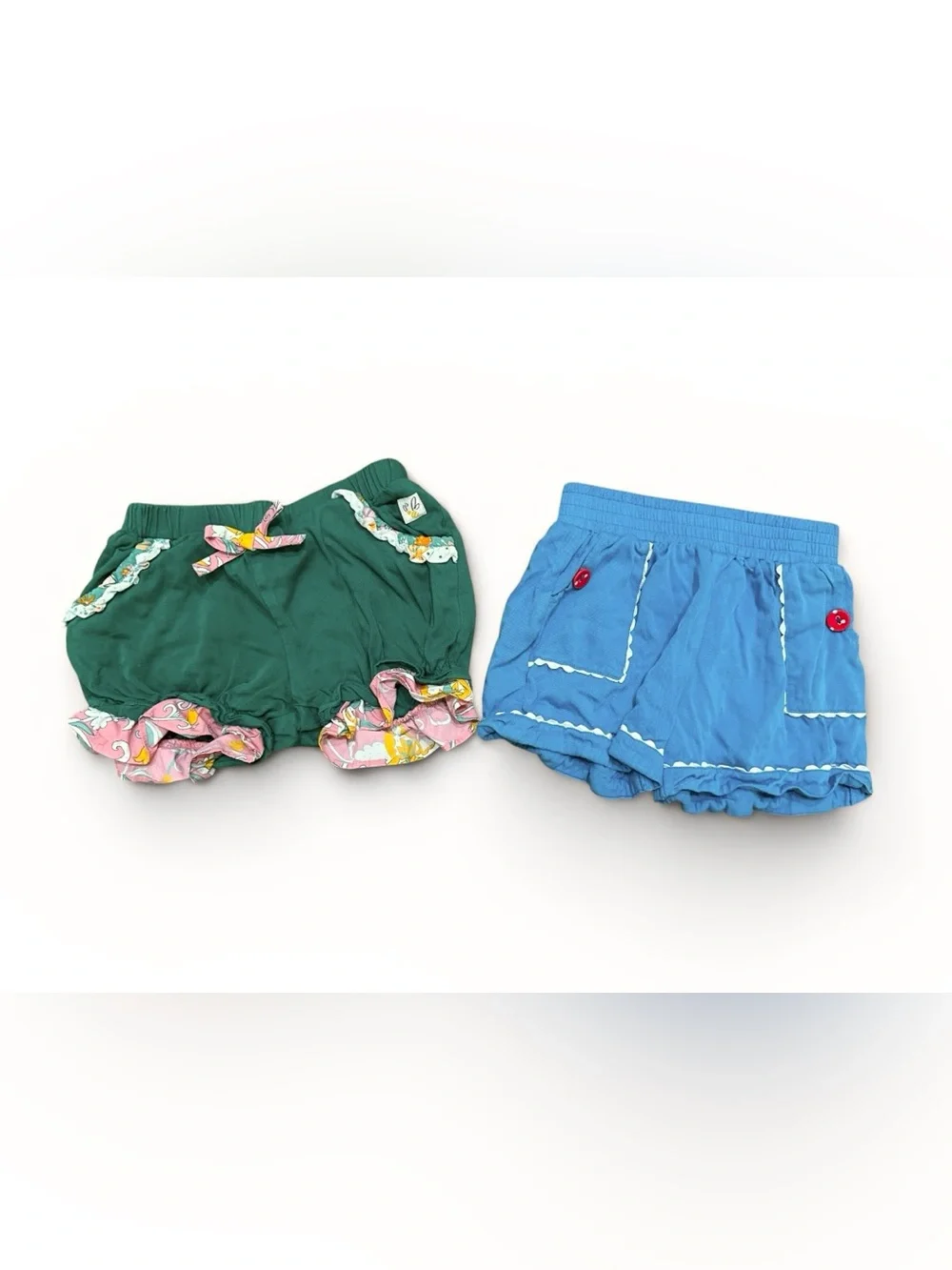 Wildflowers Girls Ruffle Shorts Bundle of Two Green and Blue Size 4 MADE IN USA